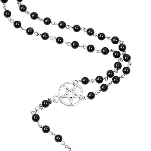 Gothic Baphomet Necklace Zinc Chain Long Bead Rosary Halloween Gift for Women Me - Picture 1 of 8